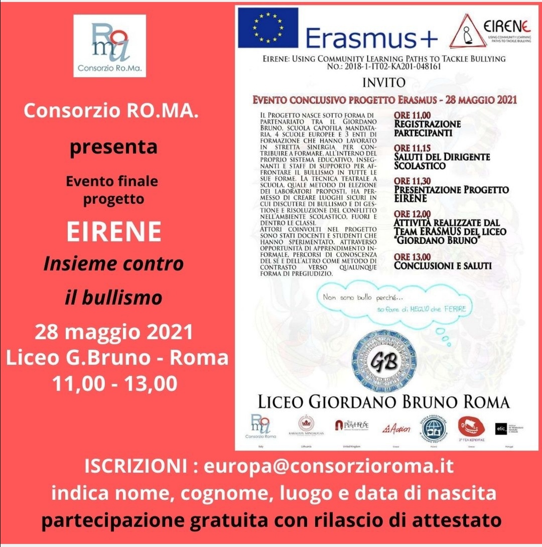 Il Consorzio Ro.Ma. vi dà appuntamento al 28 maggio per l’evento conclusivo del progetto Erasmus+ “EIRENE”