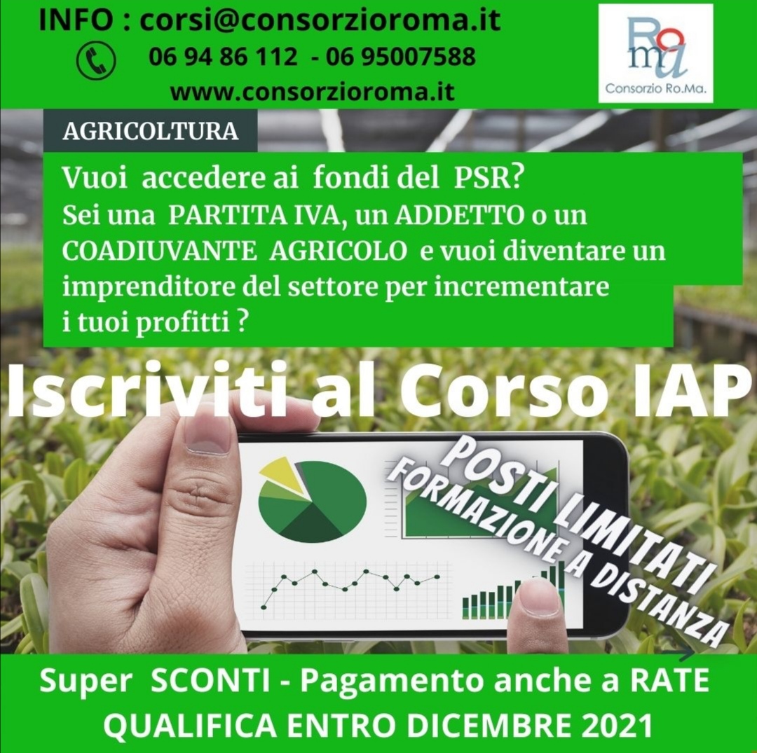 In partenza i nuovi corsi “IAP – Imprenditore Agricolo Professionale” 2021