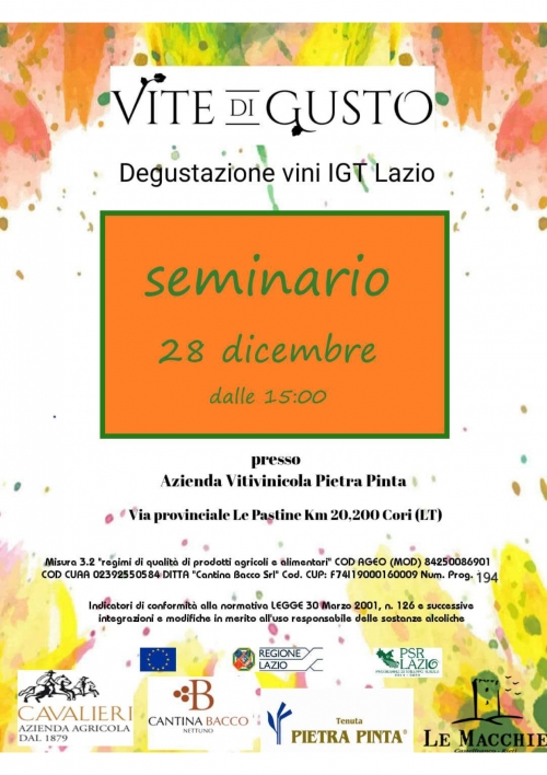 28/12/2021 – Seminario di degustazione vino IGT-IGP della Reg.Lazio (“Evento Finale” del Progetto “VITE DI GUSTO”)